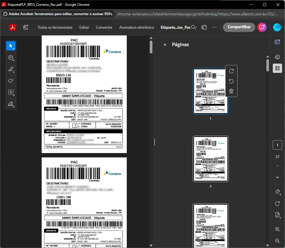 Smart Label do allPost com geração em lote